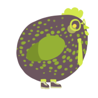 A overcast and chartreuse chicken with a speckle pattern