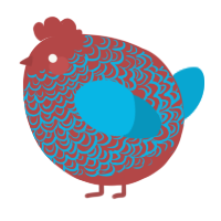 A red and cerulean chicken with a double-lace pattern