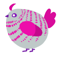 A silver and fuchsia chicken with a bar pattern