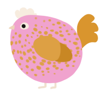 A pink and orange chicken with a speckle pattern
