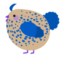 A beige and ultramarine chicken with a speckle pattern