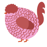 A pink and red chicken with a lace pattern