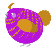 A amethyst and ochre chicken with a bar pattern