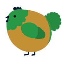 A gold and viridian chicken with a head pattern