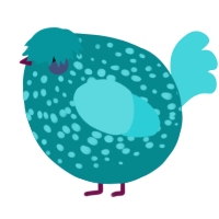 A teal and aqua chicken with a speckle pattern