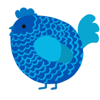 A ultramarine and cerulean chicken with a lace pattern