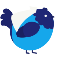 A sky and navy chicken with a head pattern