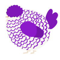 A white and violet chicken with a lace pattern