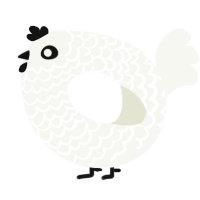 A white chicken with a lace pattern