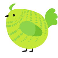 A lime and grass chicken with a bar pattern