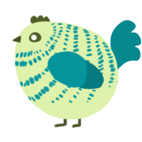 A apple and teal chicken with a bar pattern