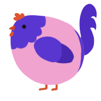 A pink and indigo chicken with a head pattern
