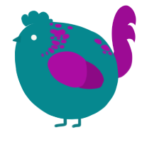 A teal and plum chicken with a neck-speckle pattern