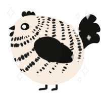 A cream and black chicken with a bar pattern