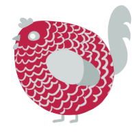 A crimson and silver chicken with a lace pattern