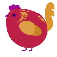 A crimson and orange chicken with a neck-speckle pattern