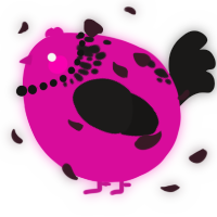 A fuchsia and sable chicken with a neck-speckle pattern