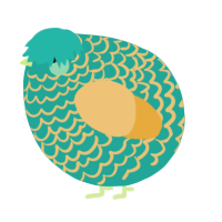 A turquoise and honey chicken with a lace pattern