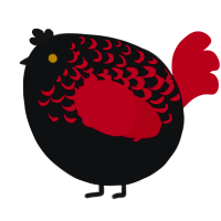 A black and crimson chicken with a half-lace pattern