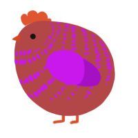 A red and amethyst chicken with a bar pattern