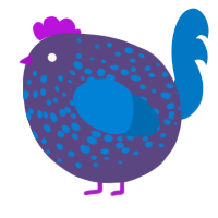 A overcast and sapphire chicken with a speckle pattern