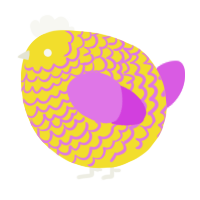 A yellow and orchid chicken with a lace pattern
