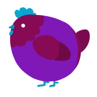 A violet and wine chicken with a head pattern