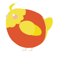 A vermilion and yellow chicken with a head pattern