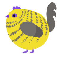 A yellow and grey chicken with a bar pattern