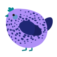 A lilac and navy chicken with a speckle pattern