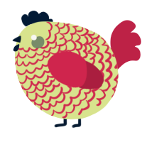 A lemon and crimson chicken with a lace pattern