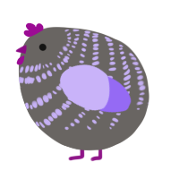 A grey and lilac chicken with a bar pattern