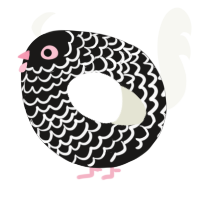 A sable and white chicken with a lace pattern
