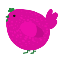 A fuchsia chicken with a speckle pattern