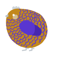 A ochre and indigo chicken with a lace pattern