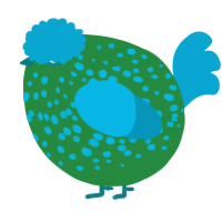 A viridian and cerulean chicken with a speckle pattern
