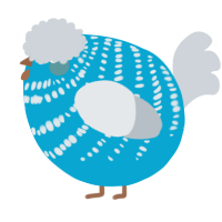 A cerulean and mist chicken with a bar pattern