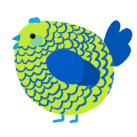 A lime and ultramarine chicken with a lace pattern