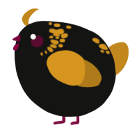 A black and ochre chicken with a neck-speckle pattern