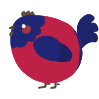 A crimson and navy chicken with a head pattern