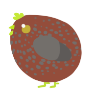 A russet and grey chicken with a speckle pattern