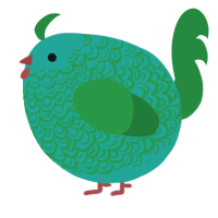 A turquoise and viridian chicken with a double-lace pattern