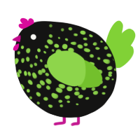 A black and grass chicken with a speckle pattern