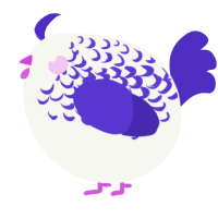 A white and indigo chicken with a half-lace pattern