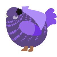A overcast and blurple chicken with a bar pattern