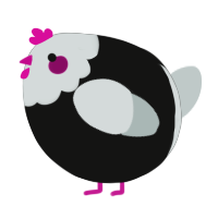 A black and silver chicken with a head pattern