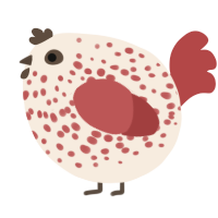 A cream and red chicken with a speckle pattern