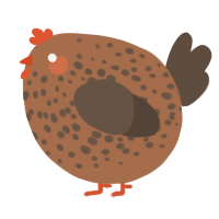 A brown and bark chicken with a speckle pattern