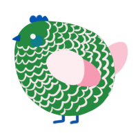 A viridian and rose chicken with a lace pattern