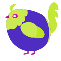 A indigo and lime chicken with a head pattern